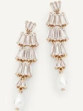 Gold-Tone Crystal Cascade Drop Earrings with Pearl Accent